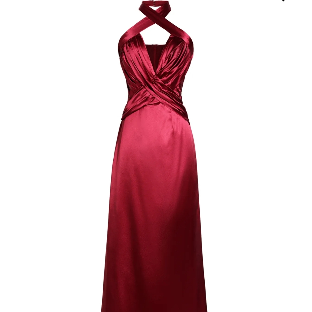 Red Sleeveless Halter Gown - Picture 3 of 8